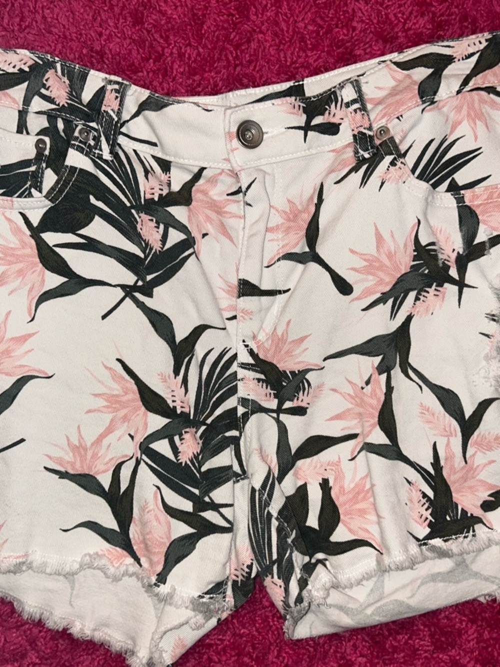 Women’s Floral Print Cutoff Shorts - White & Pink